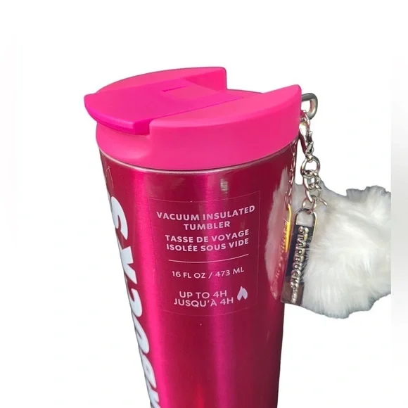 Starbucks hot pink white puff 16 Oz vacuum insulated tumbler 2023 holiday NEW 🌸 - Picture 3 of 3